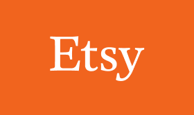 Etsy-logo met witte letters op een oranje achtergrond