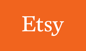 オレンジ色の背景に白いフォントの Etsy ロゴ