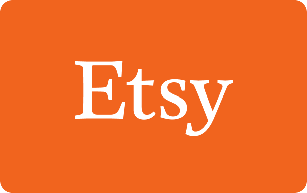 オレンジ色の背景に白いフォントの Etsy ロゴ