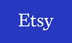 青色の背景に白いフォントの Etsy ロゴ