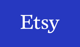 Logo Etsy en lettres blanches sur fond bleu