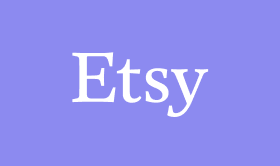 ラベンダー色の背景にオレンジ色フォントの Etsy ロゴ