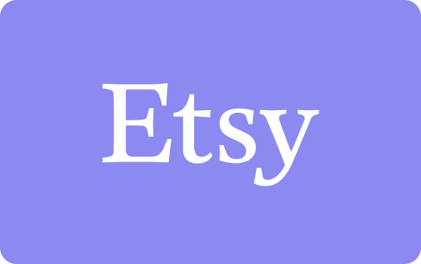 Logo Etsy pomarańczową czcionką na lawendowym tle