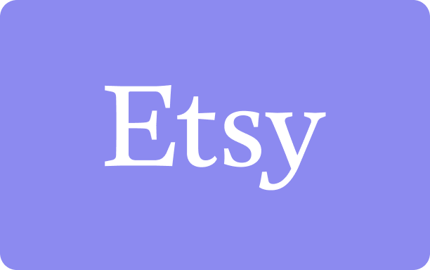 Logo Etsy en lettres oranges sur fond lavande