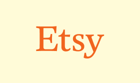 Etsy-Logo mit weißer Schrift auf cremefarbenem Hintergrund
