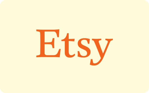 Logo Etsy en lettres blanches sur fond crème