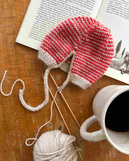 Babymütze rot weiß gestrickt handgestrickt
